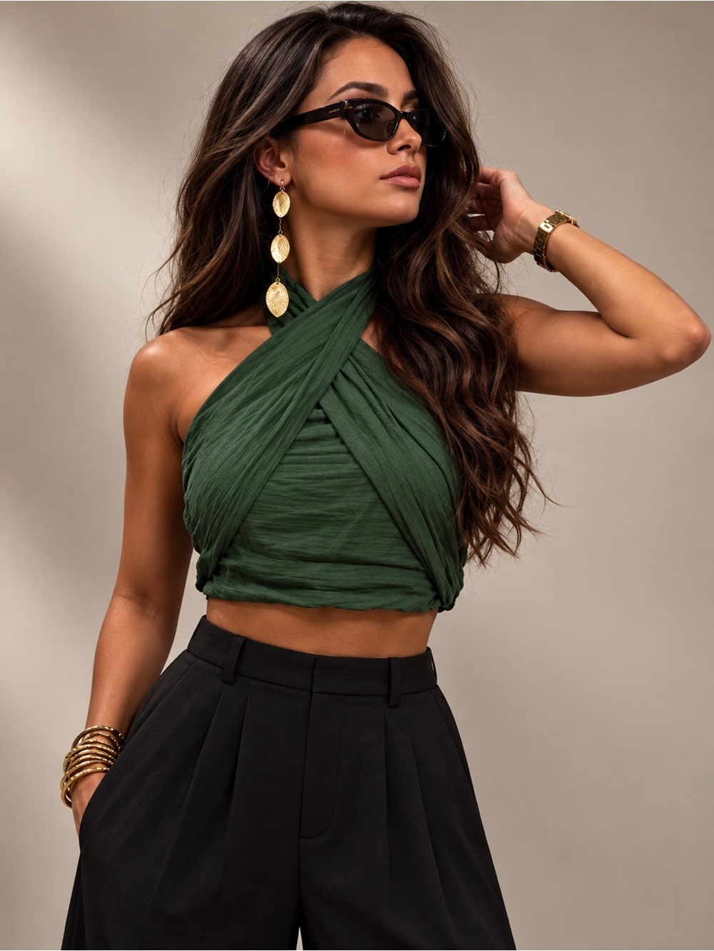 COMMENSE Cotton/Linen Criss Cross Halter Top